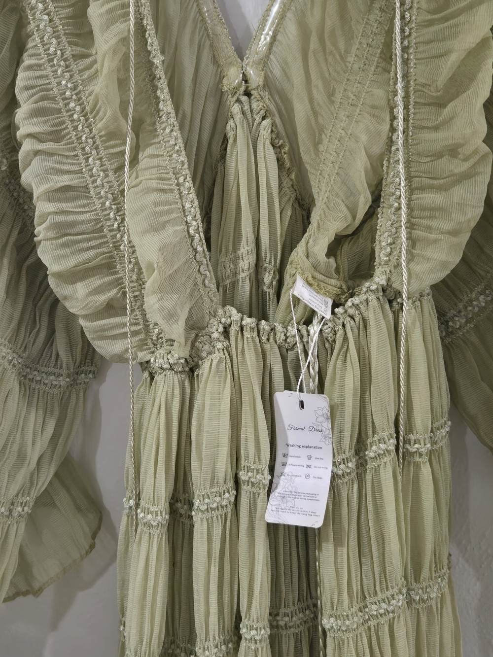 Flowy Sage Green Pleated Maxi Dress - Picture 12 of 12
